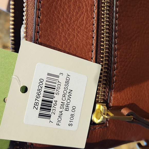 New With Tags Fossil Leather Fiona Small Crossbody Brown - Picture 7 of 9
